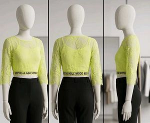 (1400)Neon Lace Crop Top with California Band