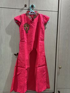 Elegant Pink Kurti with Embellished Neckline