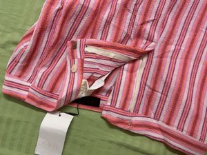 ZARA Pink Striped Wide Leg Trousers