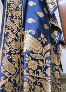 Elegant Blue Brocade Dupatta with Tassels