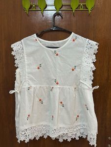 Boho White Floral Embroidered Lace Top