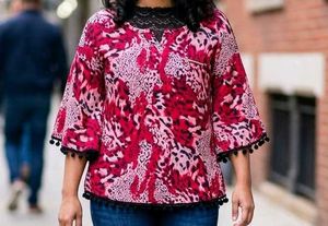 Stylish Animal Print Blouse with Lace