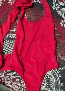 Red Halter Neck bodysuit style with Rose Detail
