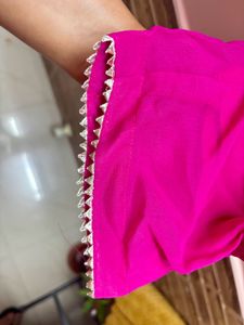 Vibrant Pink Blouse with Lace Trim