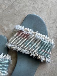 Beaded Fringe Shell Slides