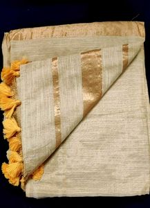 Elegant Linen Golden Saree with Tassels