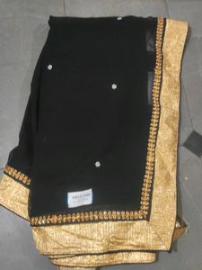 Designer Black And White Saree With Golden Border