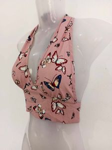 Pink Butterfly Print Halter Top