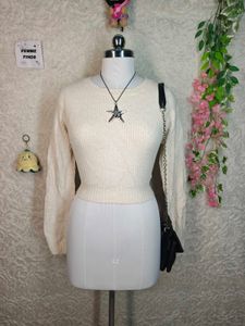 Adrene Cream Ribbed Long Sleeve Top