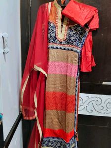Vibrant Striped Kurta Set with Dupatta