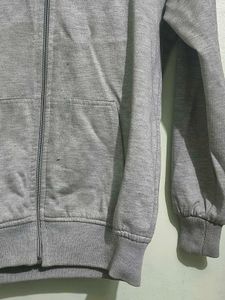 Grey Zip-Up Hoodie with Drawstring Hood