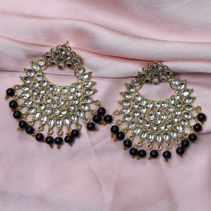 Heavy Elegant Black Pearl & Crystal Earrings
