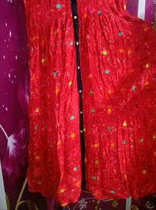 Red Printed Maxi Dress with Black Accents