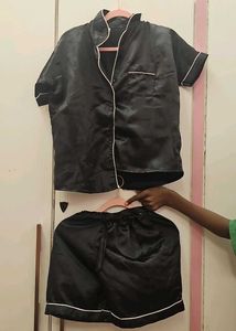 Satin Pajama Set - Black