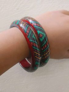 wooden Vibrant Patterned Bangles Set of 2