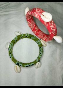 Boho Fabric Bangles with Cowrie Shells