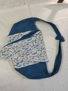 Denim Shoulder Bag with Lace Accent