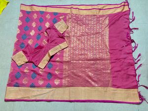 Light pink cotton saree with blouse