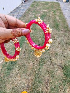 Beautiful Pink Bangles with Pearls &amp; Jhumkas