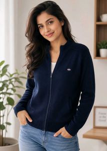 Navy Blue Zip-Up Sweater