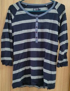 Bare Denim Henley Striped Long Sleeve T-Shirt