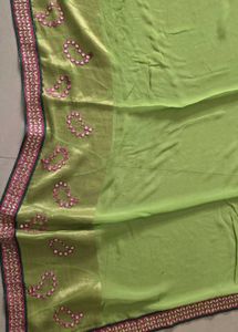 Vibrant Double Shaded Green Mirror Work Saree with