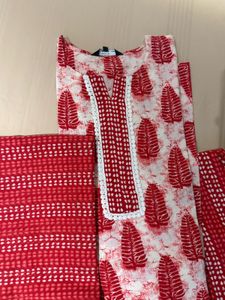 Red Printed Kurta with Dupatta &amp; Pant Set