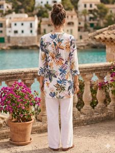 V-Neck Floral Print Tunic Top