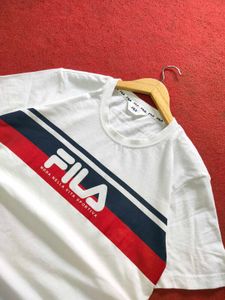 FILA White T-Shirt with Red and Blue Stripe