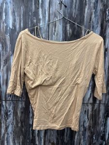 Tan Lace Trim Twist Front Top
