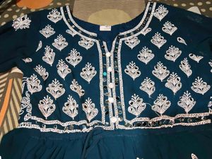 Elegant Teal Embroidered Kurta short mirror work