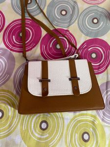 Chic White &amp; Brown Handbag