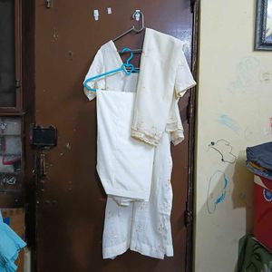 Cream Kurta Set with Pants & Dupatta