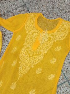 lukhnawi Yellow Embroidered Kurta