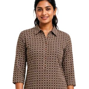 Elegant Brown Geometric Print Kurta