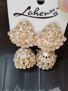 Elegant Kundan &amp; Pearl Jhumka Earrings with earcha