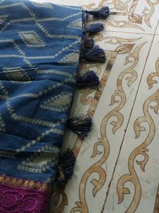 Beautiful Blue Saree with Gold &amp; Pink Border