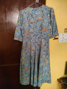 Blue Floral Print knot tie dress