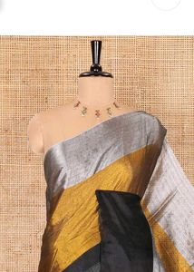 Elegant Gold &amp; Black Linen Saree