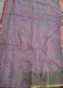 Beautiful pure chiffon Bandhani Saree with lace