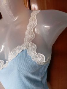 Blue Lace Trim Cropped Cami Tank Top
