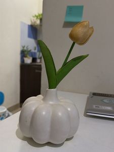 Cute White Pumpkin Vase with Tulip