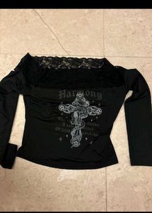 Goth Lace Trim off-shoulder Top(from shein USA)