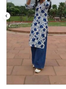 Blue Floral Cotton Kurta