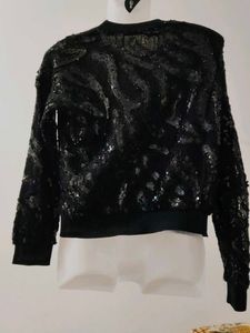 New Black Sequin Pullover Sweatshirt