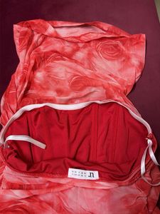 Strapless Rose Print Ruched Dress
