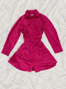 Satin Button-Up Shirt Dress