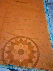 Orange Embroidered semi Odhna