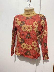 Vintage Floral Turtleneck Sweater