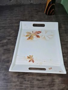 Vintage White Serving Tray with Floral Design
